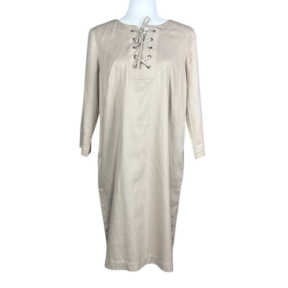 NEW Talbots Lace Up Shift Dress 10 Closet Essential Tencil Blend Preppy Coastal